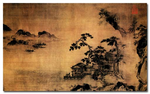 Ancient Chinese Painting pine house -  - Staré čínské malby dům