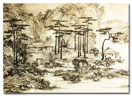 Ancient Chinese Painting pines - Staré čínské malby borovice